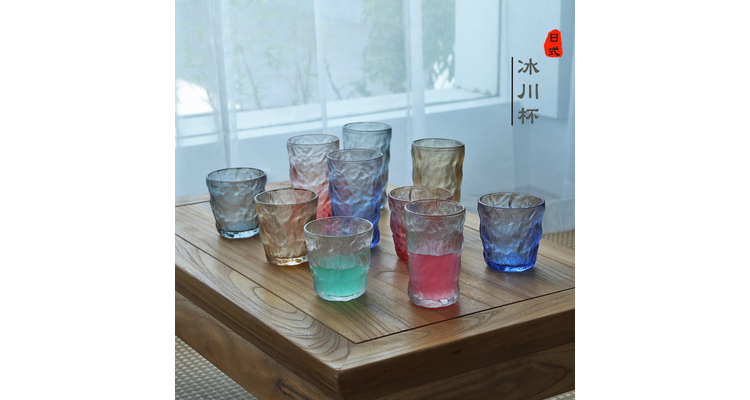 渐变色冰川纹玻璃杯夏ins风高颜值水杯酒杯网红彩色杯子绿茶杯厚