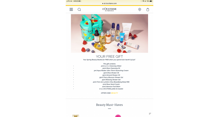 L’OCCITANE Free gift