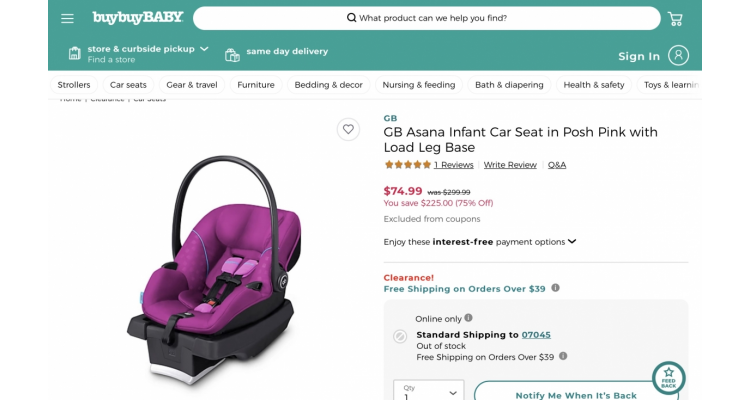 Infant carseat 75% off