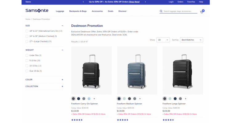 Samsonite 行李箱 低至3.5折+滿$150額外6.5折