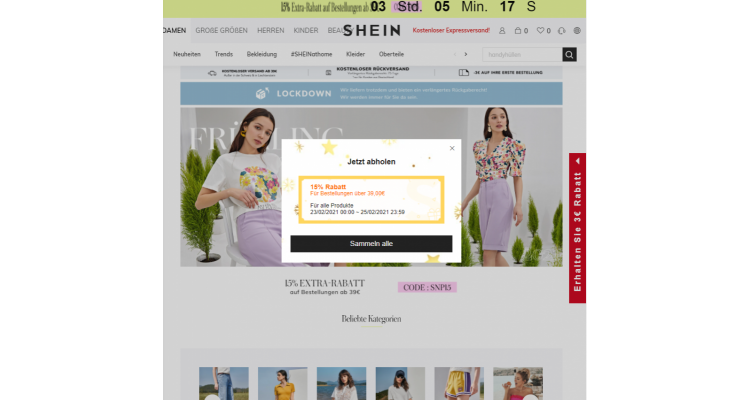 德國時裝shein sitewide 15% off