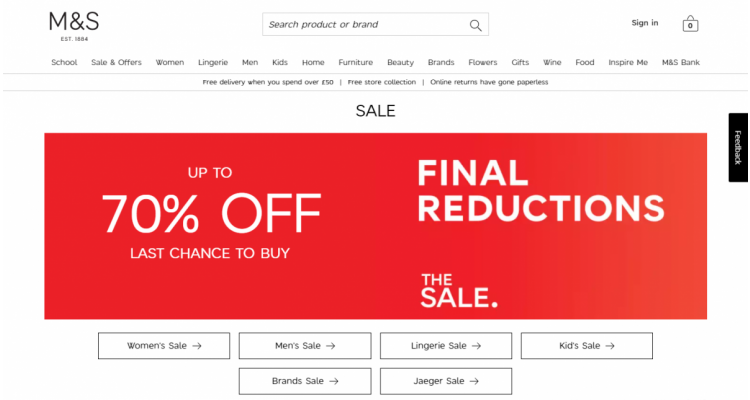 Marks & Spencer up to 70% off