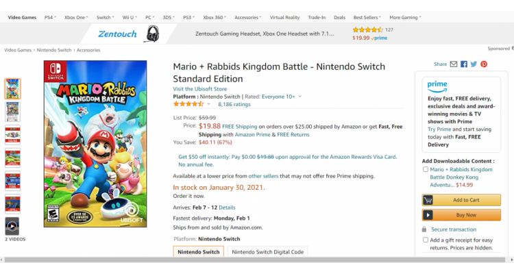 馬里奧Nintendo Switch 實體版$19.88