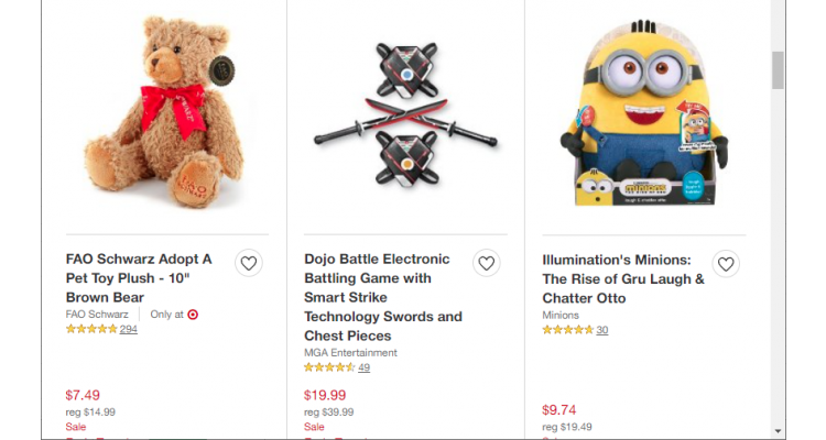Target.com 玩具$50減$10、滿$100減$25