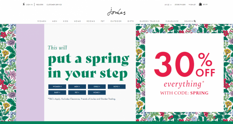 Joules 春季減價 30% everything