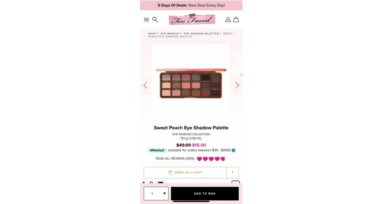 Too Faced 蜜桃眼影盤特價