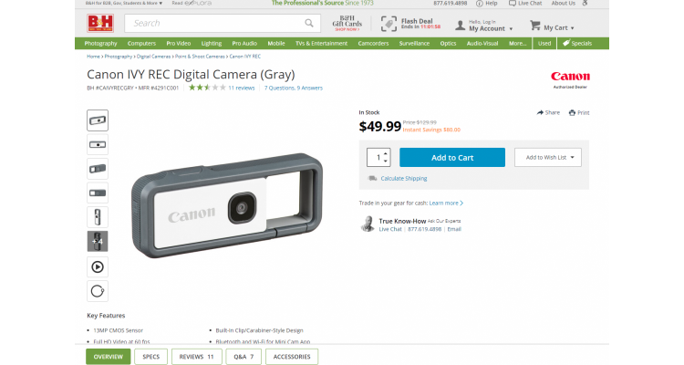 Canon便攜戶外運動相機 $49.99(原價$129.99)