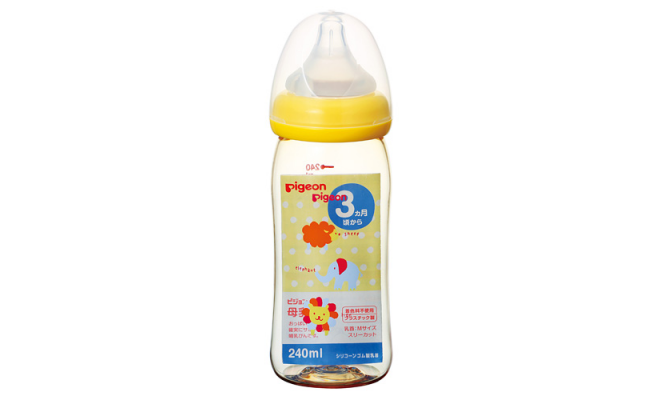 PIGEON母乳真實感奶瓶塑料240ml 動物圖案 黃色