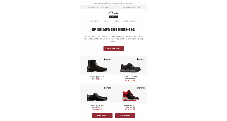 英國 Clarks Outlet GORE‑TEX 鞋款低至五折