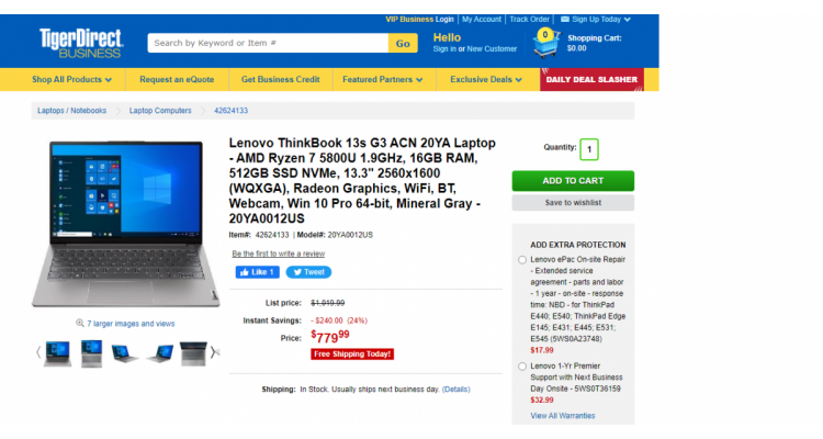 Lenovo ThinkBook $779.99