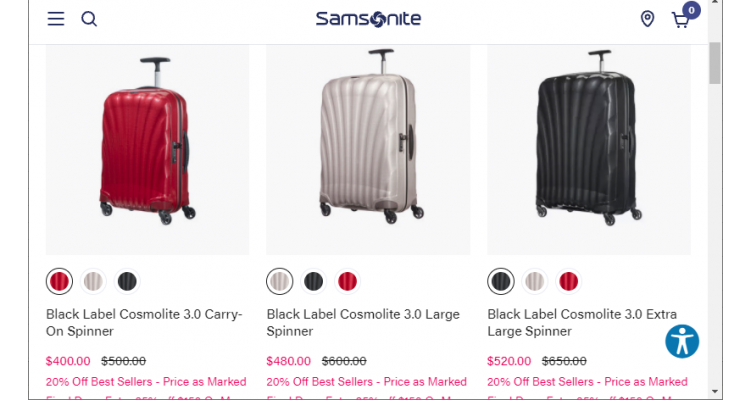 Samsonite 8折可疊加滿$150額外6.5折