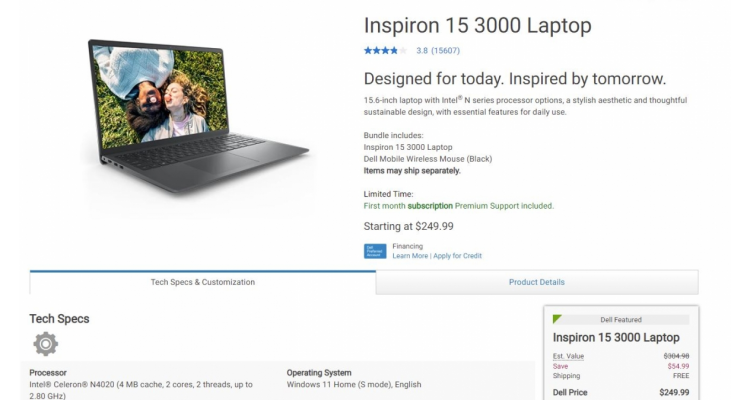  Dell Inspiron 15" 3000 Laptop 