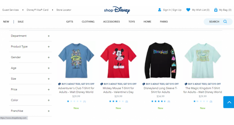 shopDisney 多款T-SHIRT熱賣，買2件立減$15