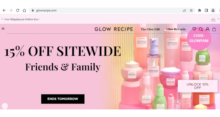 Glow Recipe美國官網F&F sales 15% OFF