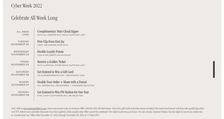 SUMMER FRIDAYS美國官網CYBER WEEK全網八折