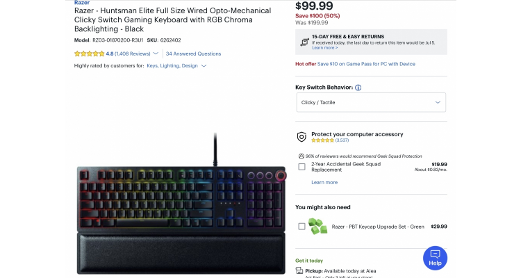 Razer gaming keyboard 50% off