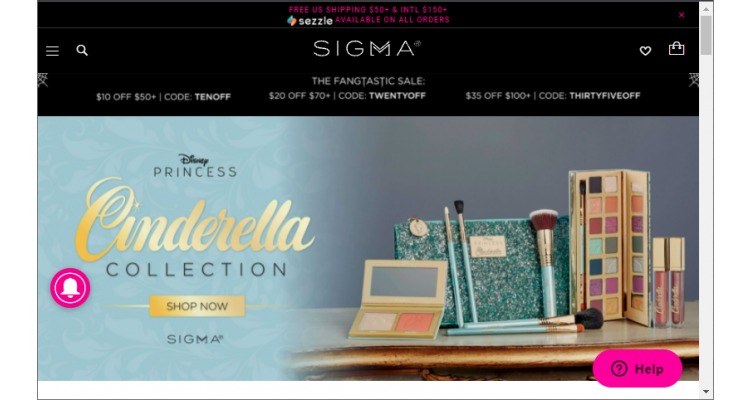 Sigma Beauty 滿$50減$10, 滿$70減$20