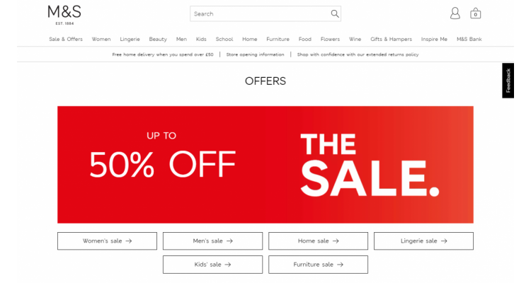 M&S UK up to 50% off sale