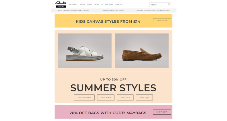 Clarks Summer Styles 30%off