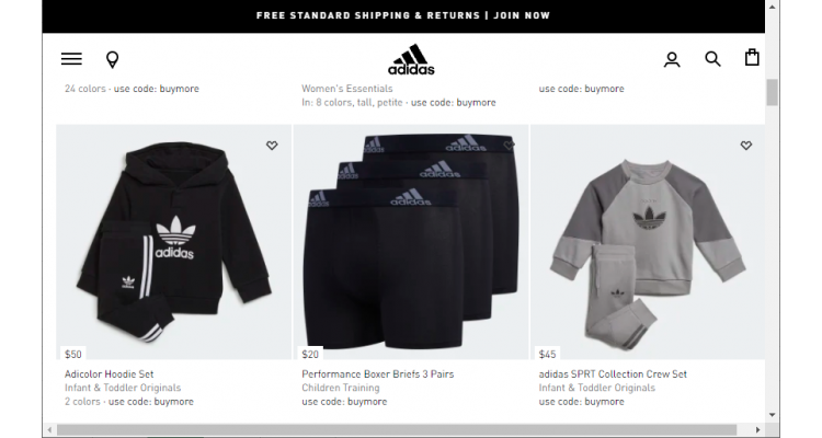 adidas 滿$50享額外8折, $125享額外7.5折