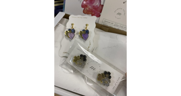 日本Beloved color m-Heart ear ring & SAKURA : Triple ear ring