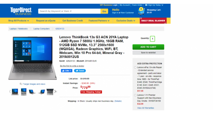  Lenovo ThinkBook $779.99